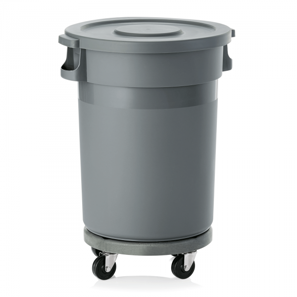 Abfallbehälter mit Deckel & Rädern, 80 ltr., Polypropylen, grau