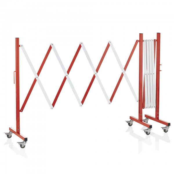 Scherensperre mit sechs Rollen, 4 m, rot & weiß, Aluminium