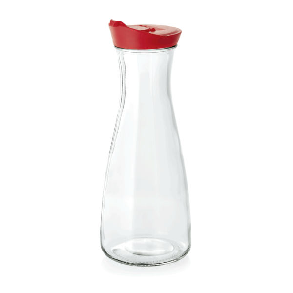 Glaskaraffe mit Deckel (rot), 1 ltr. / Höhe 24,5 cm