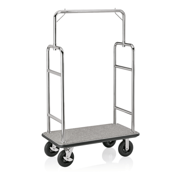 Premium Gepäckwagen, Edelstahl, silberfarben/Teppich grau, 110x62x175 cm