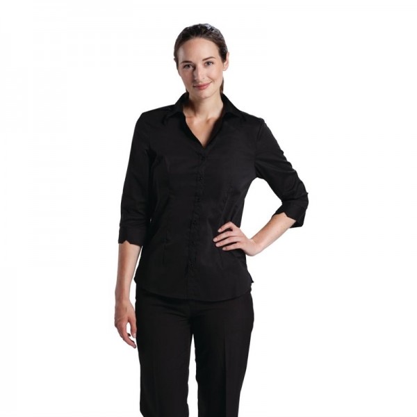Uniform Works Damen Stretch Hemdbluse dreiviertelarm schwarz