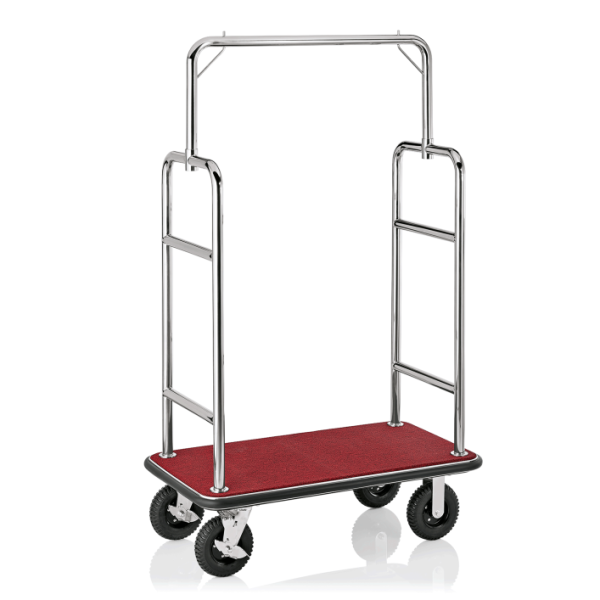 Premium Gepäckwagen, Edelstahl, silberfarben/Teppich burgunderrot, 110x62x175 cm