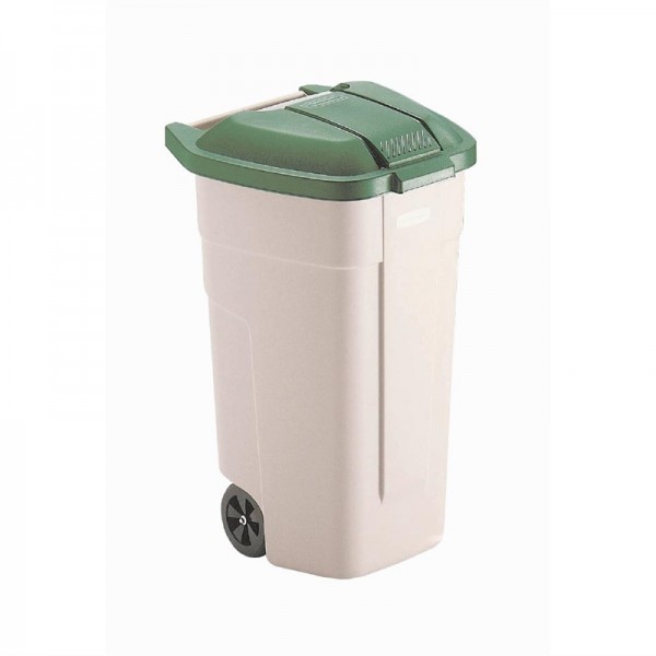 Rubbermaid mobiler Abfallcontainer mit grünem Deckel 100L